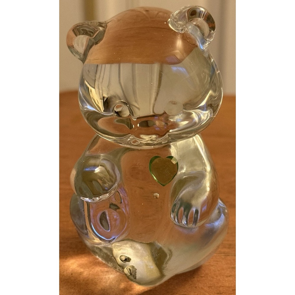 Vintage Fenton Glass Birthstone Bear‎ August Birthday Green Heart EUC